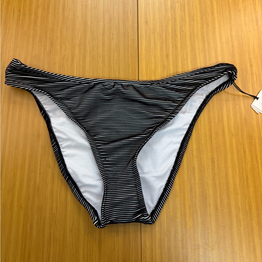 Shade & Shore Cheeky Black & White Striped Bikini Bottom Size XL NWT